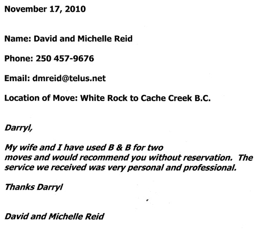 B&B Mobile Services customer testimonial from November 2010