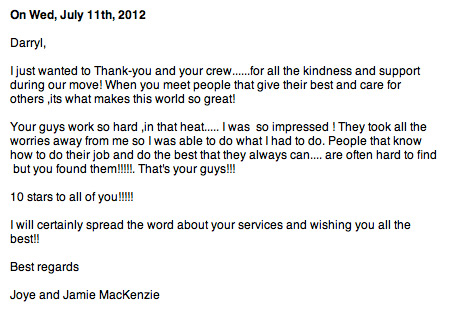 B&B Mobile Services customer testimonial from July 2012