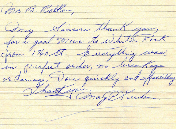 B&B Mobile Services customer testimonial letter